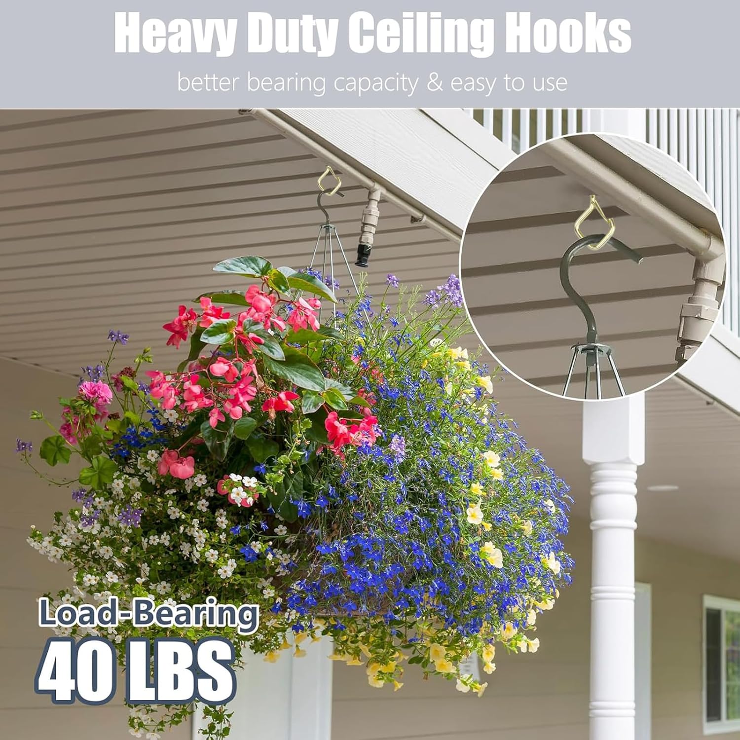 100 PCS Gold Eye Screw Hooks for Hanging Heavy Duty with Safety Buckle.Metal Ceiling Hooks for Hanging Plants Cup Wind Chime Bird Feeders Patio Lights at Indoor&Outdoor