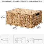 StorageWorks Extra Large Wicker Baskets with Lid for Organizing, Water Hyacinth Storage Baskets for Shelves, Decorative Box with Built-in Handles, Natural, 1 Pack