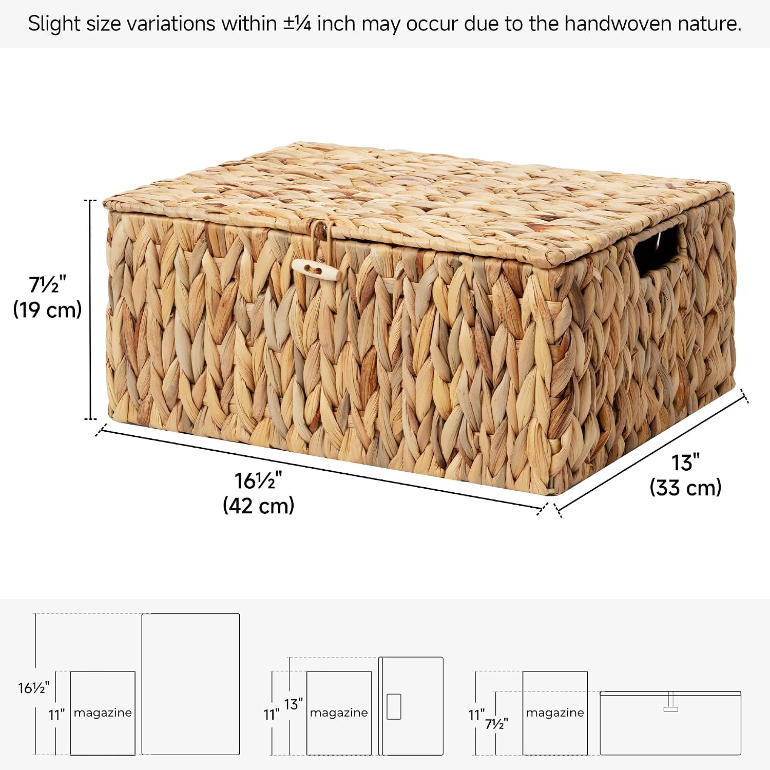 StorageWorks Extra Large Wicker Baskets with Lid for Organizing, Water Hyacinth Storage Baskets for Shelves, Decorative Box with Built-in Handles, Natural, 1 Pack