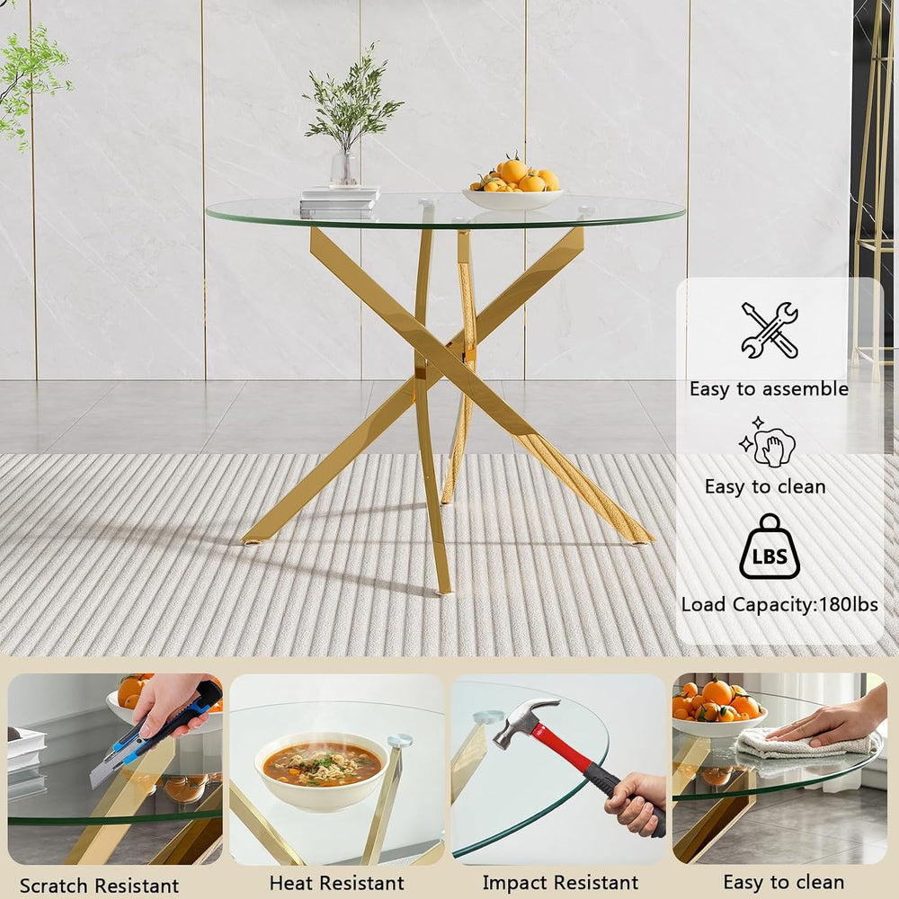 HomVent 3Pcs Round Glass Dining Table Set for 2 with 2 White Leather Chairs |...