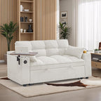 65-inch Multifunctional Loveseat Pull Out Sleeper Sofabed W/Cupholders, Oversized 3-in-1 Convertible Love Seat with Pull-Out Sleeper Couch Bed, Storage, USB Ports, Side Table for Living Room Bedroom