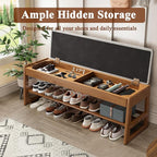 Shoe Rack Bench with Cotton-Linen Cushion 2-Tier Wooden Storage Bench 550lbs Compact Simple & Modern Design for Entryway, Hallway, Bedroom, Living Room, Closet, Front Door Entrance, Foyer