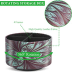 lizimandu Round Leather Art Supply Organizer,Remote Control Holder,360 Degree Rotating,Multi-Functional Pencil Holder,4 Compartments Desktop Stationary Organizer(1-Green Flower)