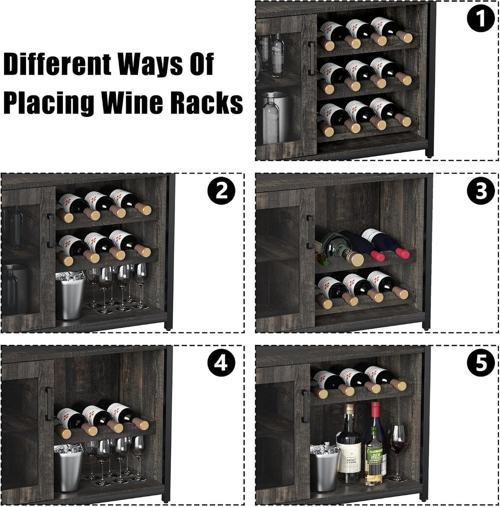 Takywep 3-Tier Wine Bar Cabinet with Removable Wine Rack, Glass Holder, Indus...