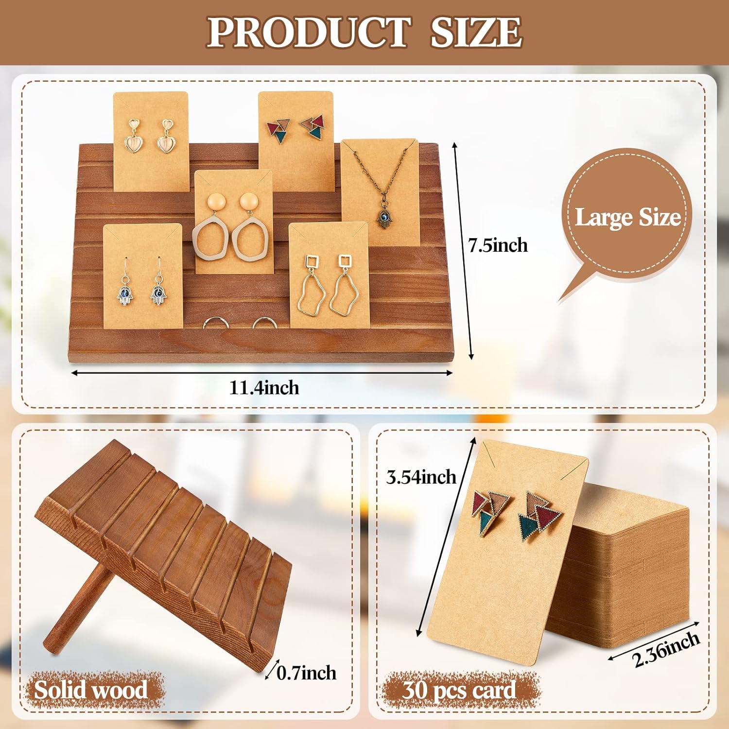 Blulu 31 Pack Wooden Earring Display Stand 7 Slots jewelry Display Holder with Earring Card for Selling Vendors Retail Show