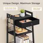 Gewudraw Bathroom Ladder Shelf with Drawer, 4-Tier Bathroom Storage, Black | Bathroom Table Stand for Small Spaces, Bathroom Storage for Living Room, Bedroom, Kitchen, Bathroom Organizer Standing Shelf