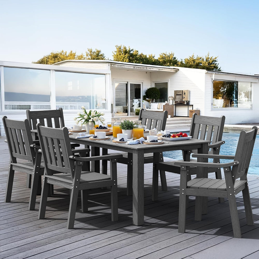 YEFU 7-Piece Patio Table Set, All-Weather HIPS, Metal Aluminum Frame, Gray
