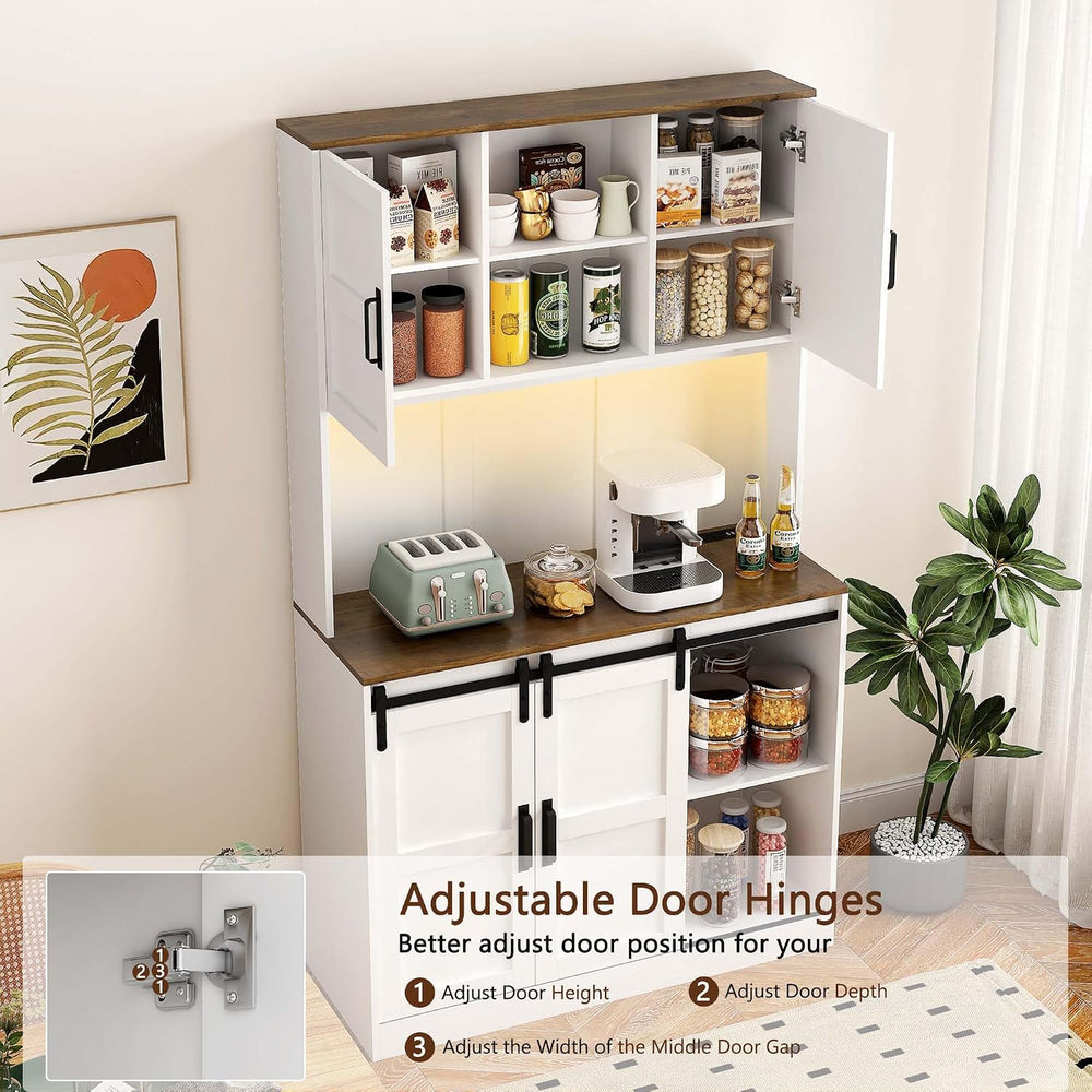 72'' Kitchen Hutch Storage Cabinet Buffet with Drawers, Kitchen Pantr...