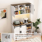 72'' Kitchen Hutch Storage Cabinet Buffet with Drawers, Kitchen Pantry Cabinets with Doors/3 AC Outlets/2 USB Charging Ports, Food Pantry Cabinet with Microwave Shelf for Dining Room (White - 72'')