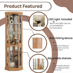 70" Lighted Corner Curio Cabinet,Inside Mirror Corner Glass Display Case with Tempered Glass Door for Living Room, Antique Collectibles, Wine & Bar Glass Storage, Lights Included