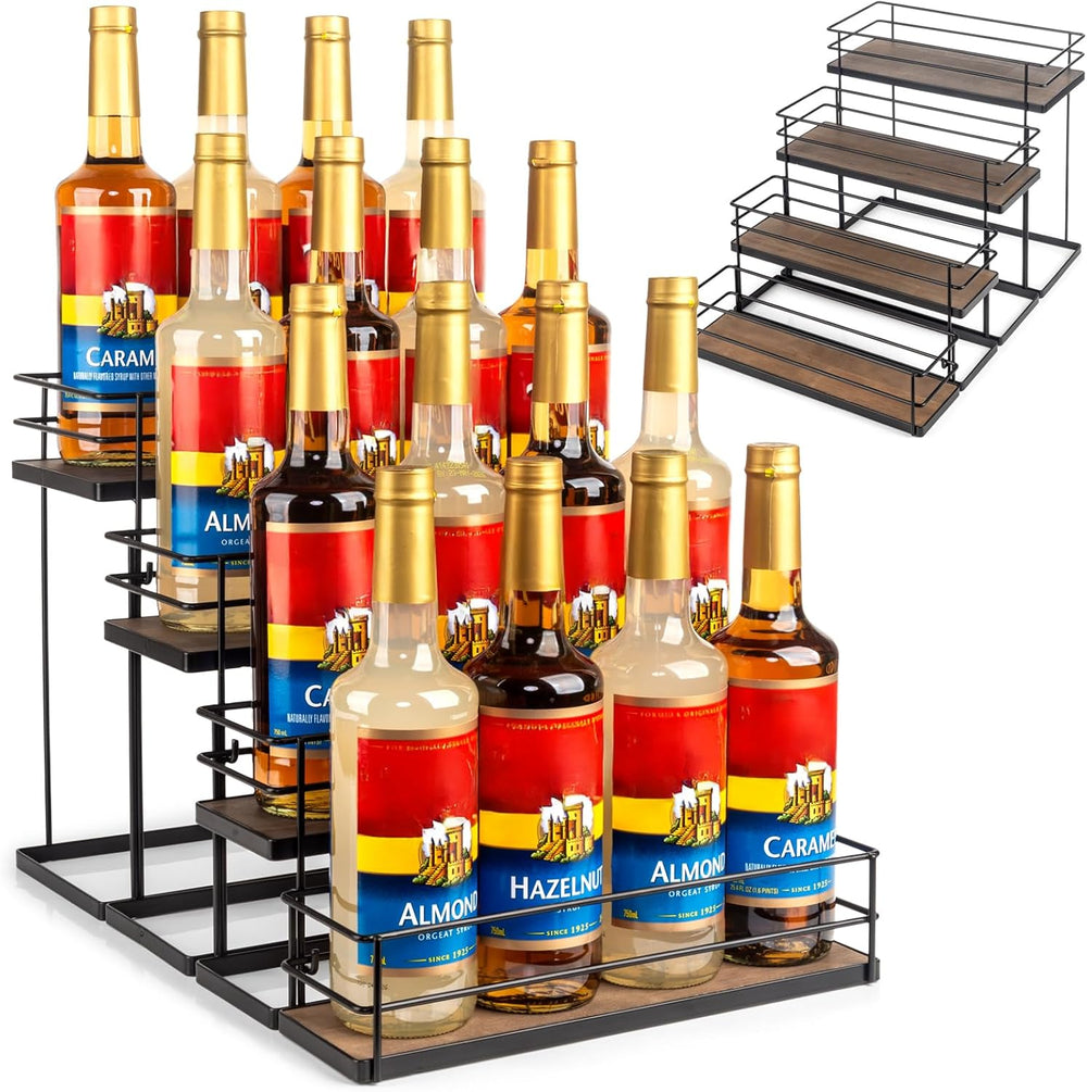 kimilus 16 Bottle Capacity Coffee Syrup Organizer 4 Tier Coffee Syrup Stand S...