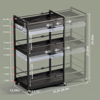 3 Tier Expandable Rolling Cart with wheels, pantry organizers and storage | kitchen Storage Cart for cans,food,snack and appliances，Adjustable shelf board height，Black,12.59"D×19.29-30.9"W×29.05"H