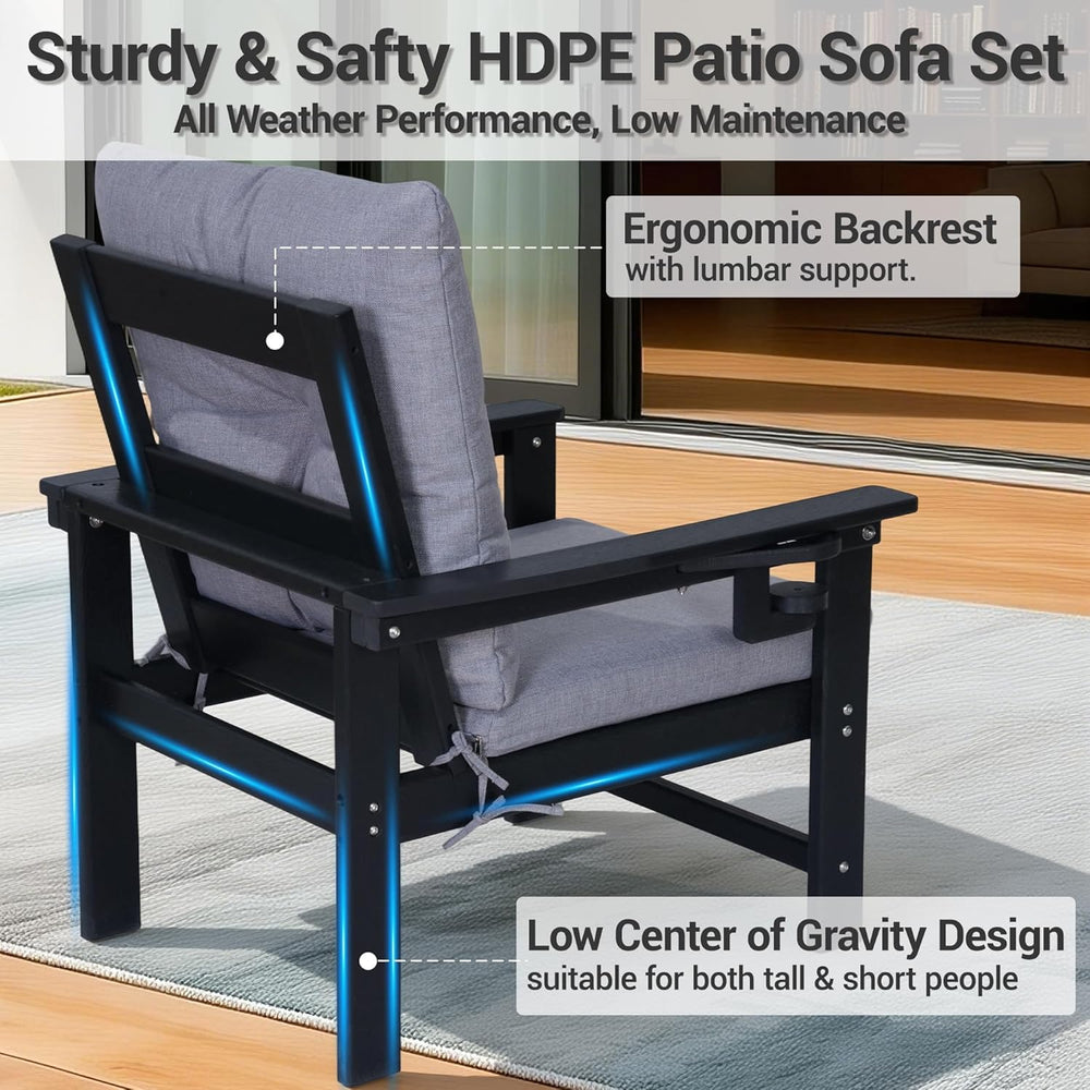 Set of 2 HDPE Adirondack Patio Armchairs, All Weather Outdoor Lounge Chairs w...