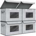 Univivi Fabric Foldable Storage Boxes [4-Pack] Large Collapsible Stackable Storage Bins with Lids, Closet Organizers and Storage Cube Basket for Home, Office, Bedroom (Gray, 17“ x 12” x 12")