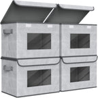 Univivi Fabric Foldable Storage Boxes [4-Pack] Large Collapsible Stackable Storage Bins with Lids, Closet Organizers and Storage Cube Basket for Home, Office, Bedroom (Gray, 17“ x 12” x 12")