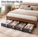 Yecaye 60 L Under Bed Storage with Wheels, 2 Pack Under Bed Storage Containers with Clear Window & Label, Rolling Under bed Shoe Storage organizer for Clothes, Shoes, Hemp Grey