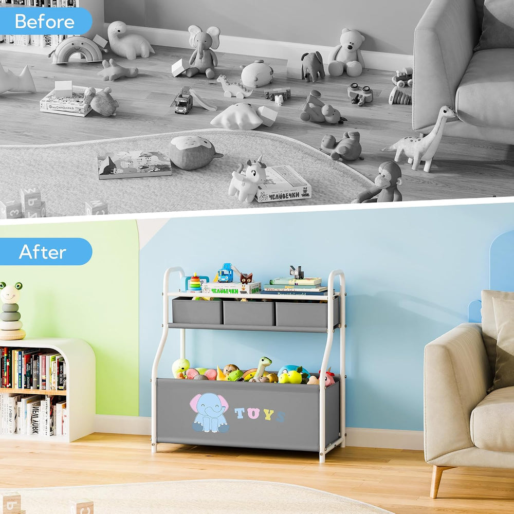 GRANNY SAYS Storage Cabinet with Shelves and Fabric Bins, 3-Tier Organizer Ra...