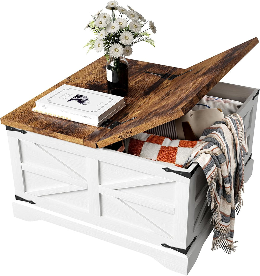 MXV Farmhouse Coffee Table with Storage, Square Coffee Tables for Living Room...