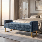 65.75" Storage Ottoman Bench, End of Bed Bench for Bedroom | Hidden Storage, Gold Metal Legs, Chenille Upholstered Seat And Modern Design For Living Room, Entryway Or Window Seating