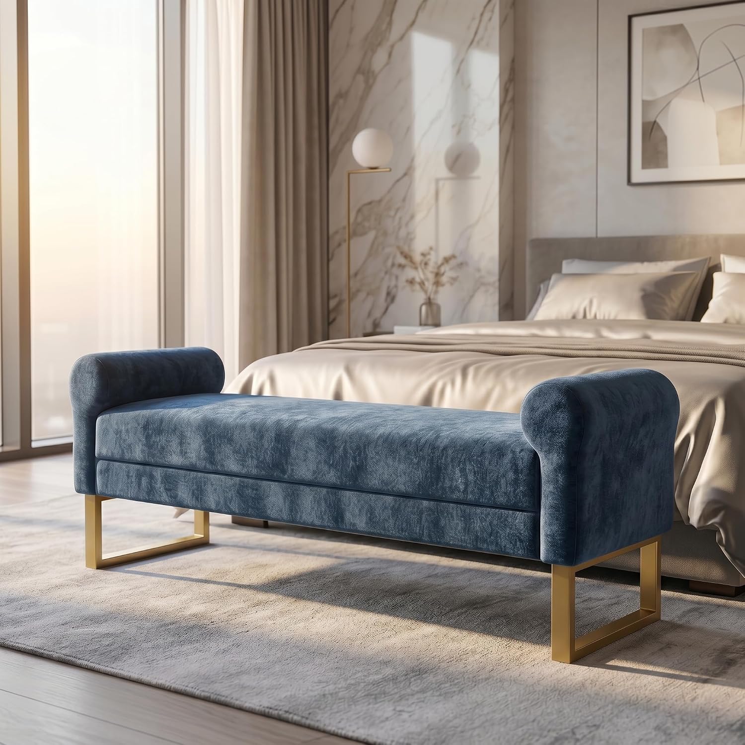 65.75" Storage Ottoman Bench, End of Bed Bench for Bedroom | Hidden Storage, Gold Metal Legs, Chenille Upholstered Seat And Modern Design For Living Room, Entryway Or Window Seating