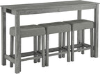 Ball & Cast 4 Piece Kitchen Dining Room Table and Chairs Set, Farmhouse Wooden Counter Height Bar-Sets w/USB Ports & Power Outlet & 3pcs Stools, 59" Sofa-Table Barstool w/Charging Station, Grey