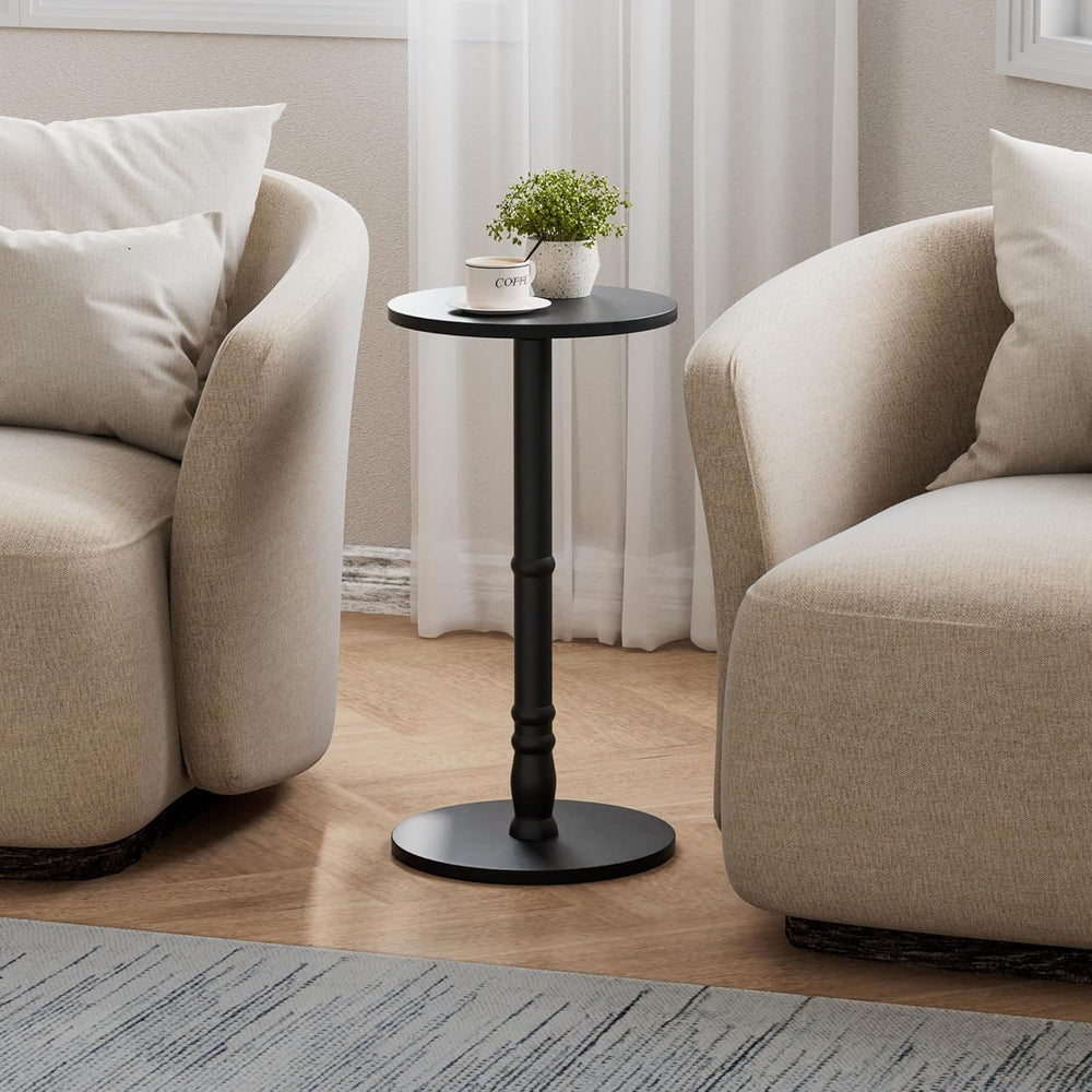 Homleke 12" Round Side Table, Solid Wood Pillar with Wood Top & Base...