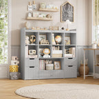 HORSTORS 48" W Kids Toy Storage Organizer, Large Toy Storage Chest with Removable Bins, 46" H Kids Bookshelf and Bookcase with Drawers for Boys and Girls, Modern Toy Box for Playroom, Classroom, Grey
