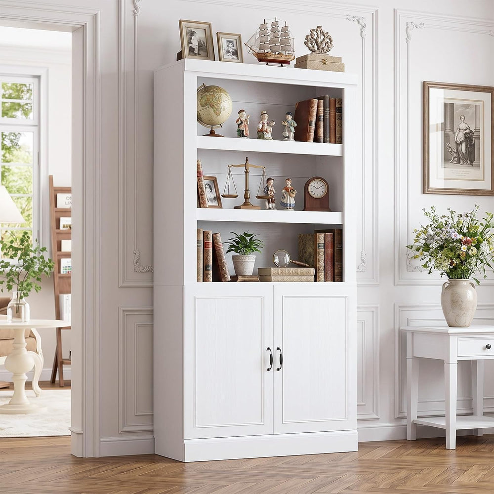 Unikito 71" Tall Bookshelf with Doors and Adjustable Shelves, White