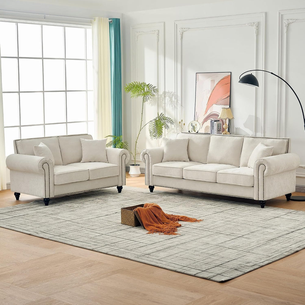 KEIKI 2-Piece Sofa Set with 1 Oversized Chenille 3-Seater Sofa & 1 Lovese...