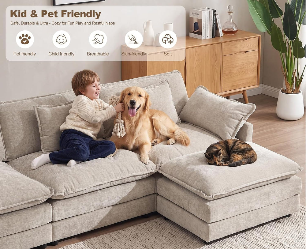 111.5” Modular Sectional Sofa, L Shaped Cloud Couch with Ottoman | Couches fo...