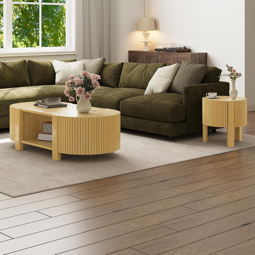 Flieks Living Room Table Set of 2 with 1 Coffee Table and 1 Side Table, Rubbe...