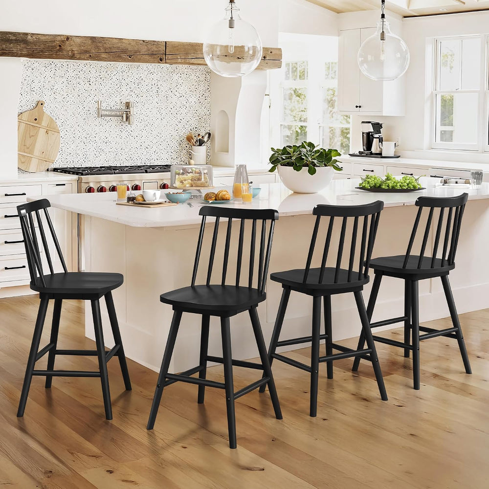 LUE BONA 360° Swivel Bar Stools Set of 3, Black Windsor Barstools, Counter He...