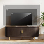 DHH 55 Inch Mid Century Modern TV Stand with Power Outlet for TVs up to 60 Inch, Entertainment Center with Storage and Adjustable Shelves, Media Console with Sliding Doors for Living Room(Brown)