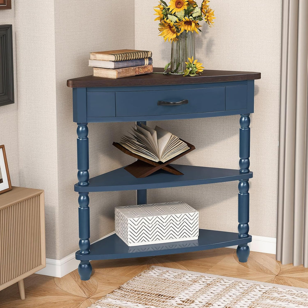 33.86" Corner Table, Wood 3 Tier Triangle Side Table Corner Shelf Stand ...