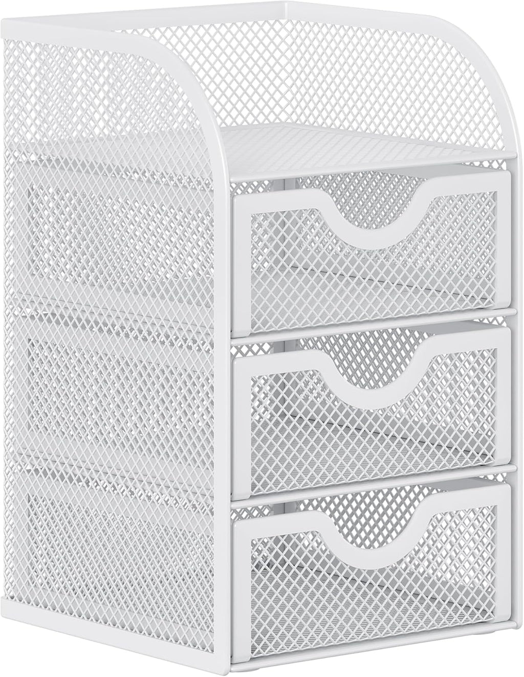 EasyPAG Mesh Desk Organizer with 3 Drawer Office Desktop Organizers and Accessories Stationery Caddy for Office, Home, Students, White