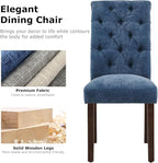 COLAMY Button Tufted Dining Chairs Set of 4, Parsons Upholstered Fabric Dining Room Chairs Kitchen Chairs with Wood Legs and Padded Seat, Blue