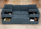 HONBAY Modular Sectional Sleeper Sofa Bed, Corduroy Pull Out Couch with Storage Ottoman, U Shaped Sectional Couches for Living Room, Blue