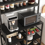 IDEALHOUSE Bakers Rack with Power Outlet, Coffee Bar with Wire Drawer, Industrial Microwave Stand, Kitchen Buffet Table with Large Storage, 6-Tier Kitchen Storage Rack with Hutch, Rustic Black