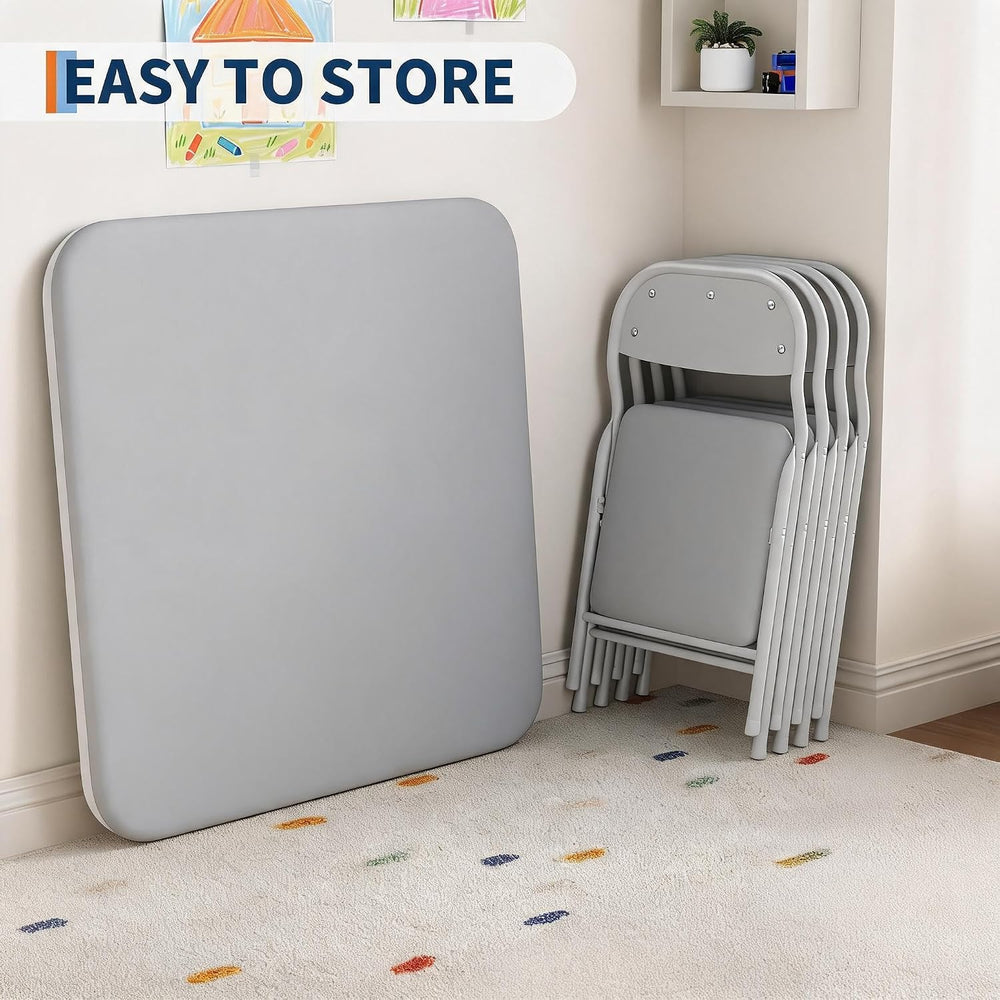 Garvee 3-Piece Folding Table and Chairs for Boys and Girls, Grey