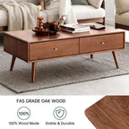 47.24" Solid Wood Coffee Table with Large Storage for Living Room, Oak Coffee Table with 4 Drawers, Mid-Century Modern Coffee Tables for Home (Walnut Color)