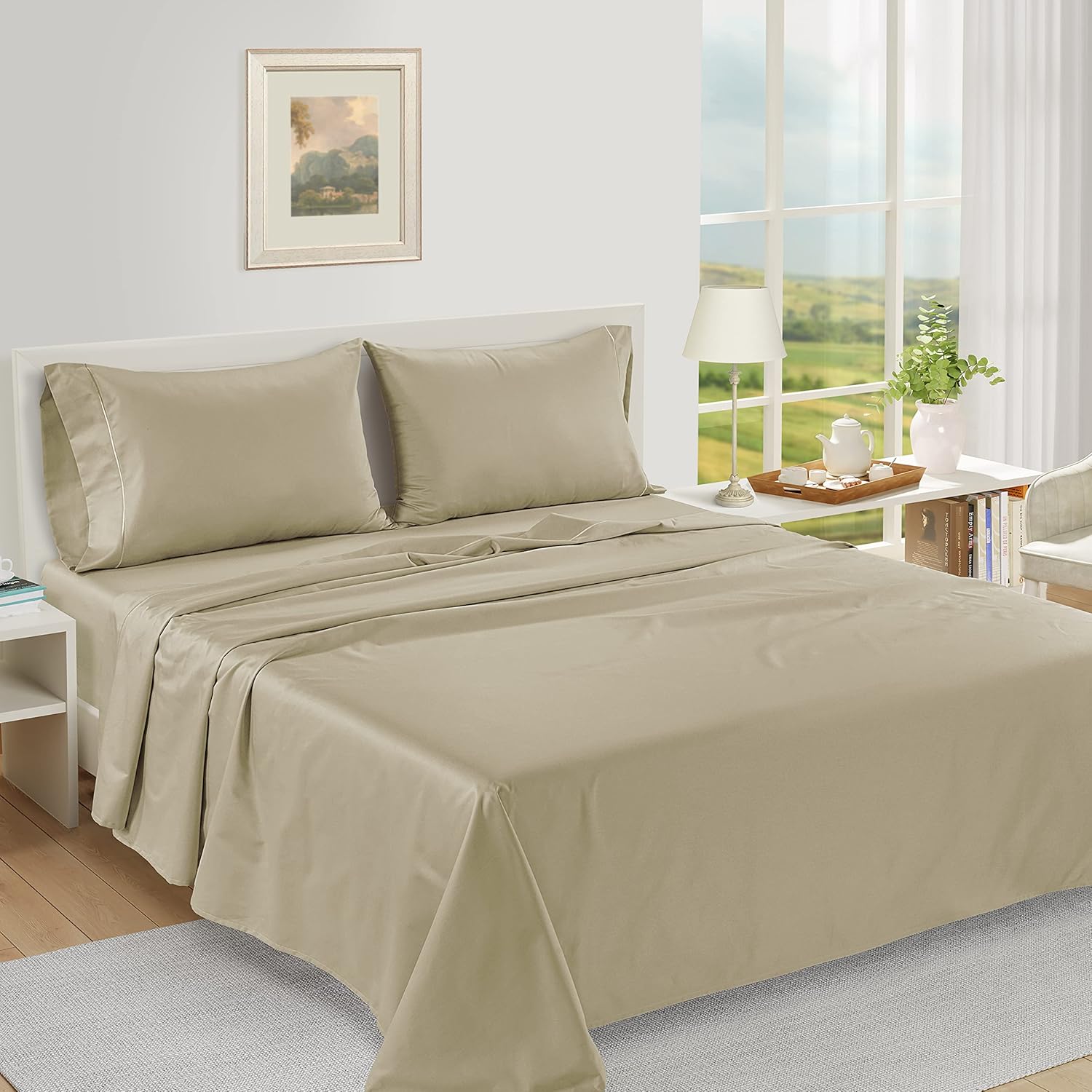 LANE LINEN Pillows Queen Size Set of 2 Soft 100% Egyptian Cotton Cool & Smooth 1000 Thread Count Pillow Cases - Linen