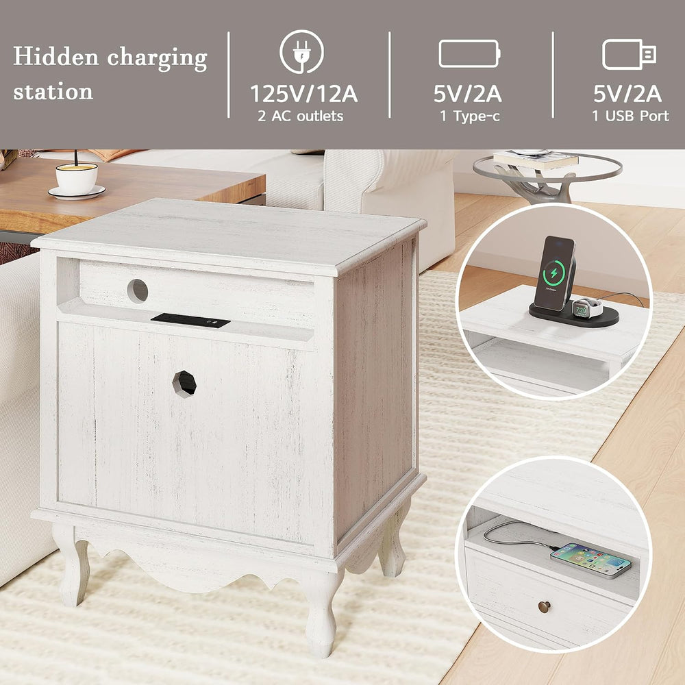 Solid Wood Nightstands Set of 2, Fully Assembled Night Stand with 2 Drawer &a...