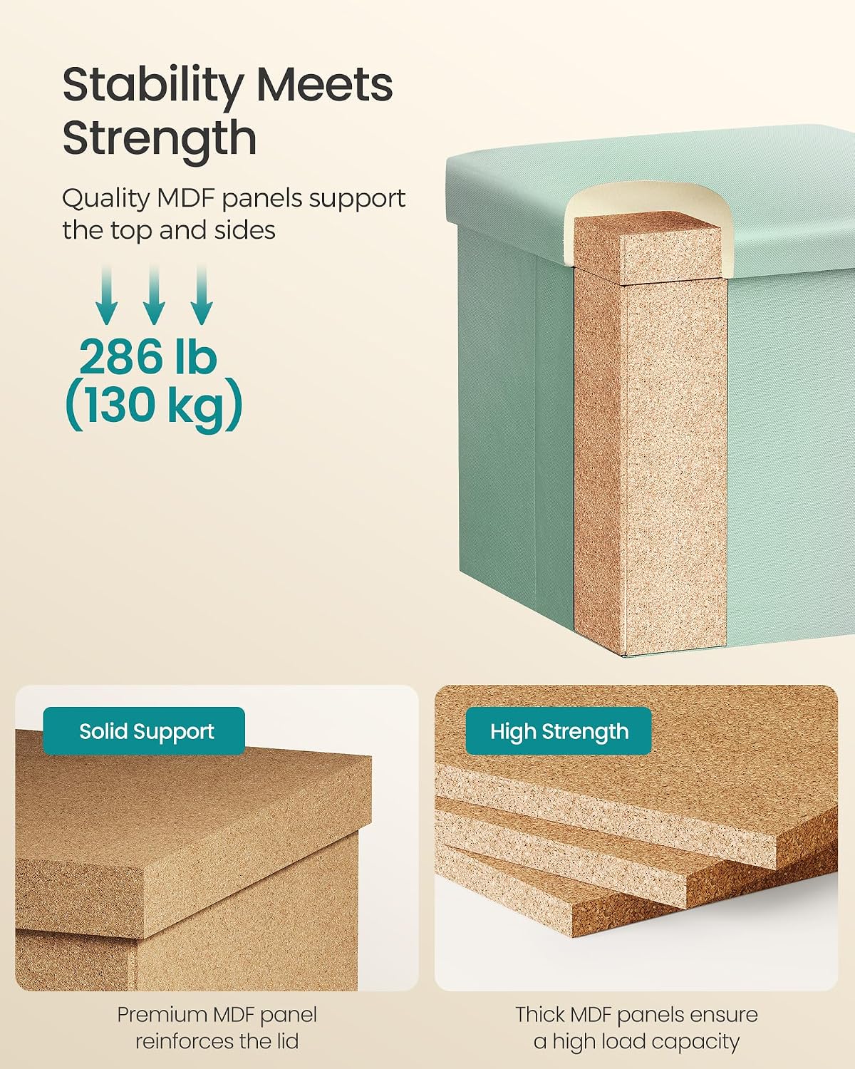 SONGMICS Folding Storage Ottoman Bench, Linen Fabric, Storage Chest, Foot Rest Stool, Holds up to 286.6 lb, 11.8 x 11.8 x 11.8 in, Bedroom Bench, Blue-Green Ombre, Minota Collection ULSF028X201