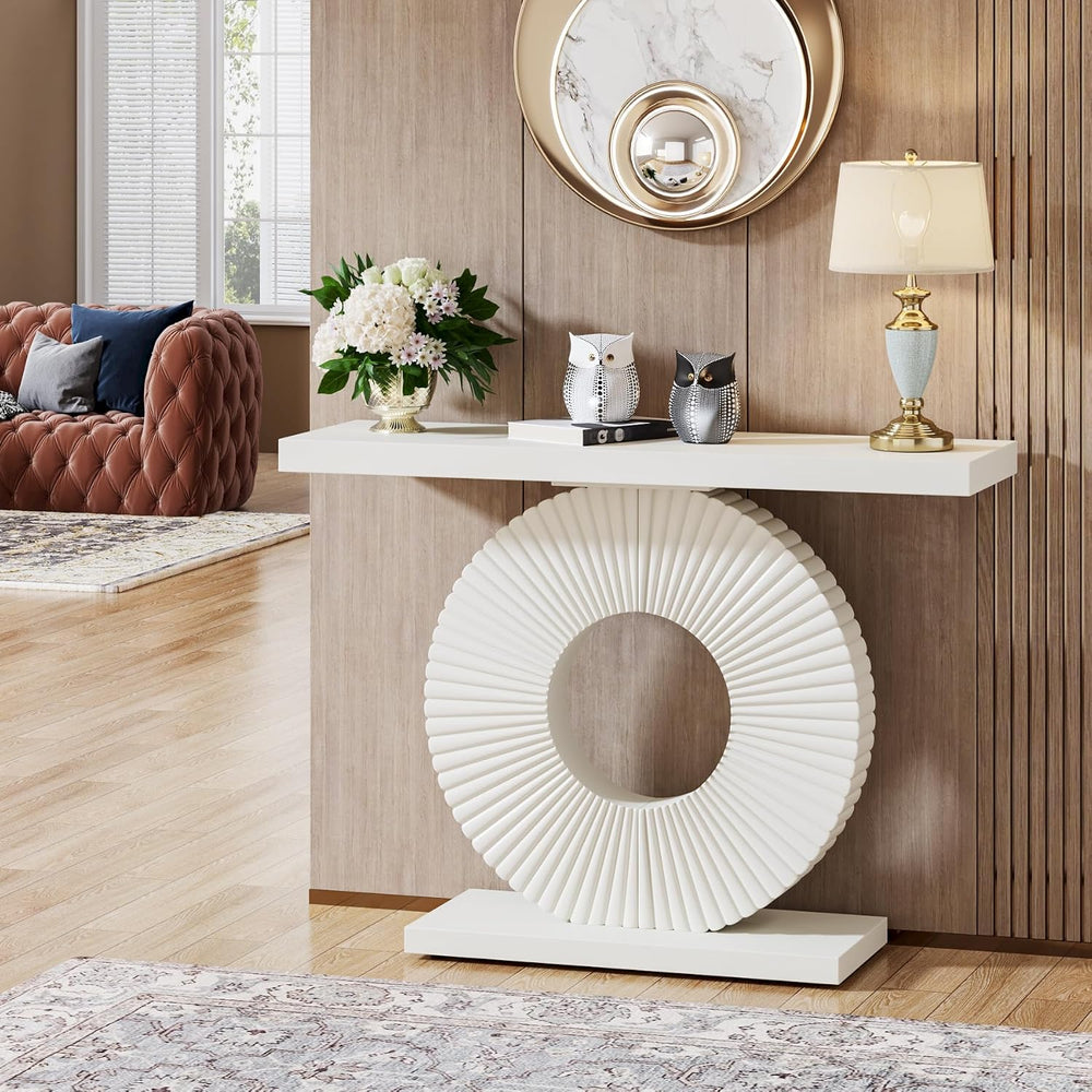 Tribesigns Modern Console Table with Geometric Base, 40 inch Wood Entryway Ta...