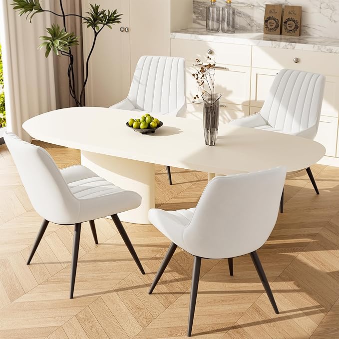Modern Dining Chairs Set of 4,Upholstered Dining Room Chairs with Thick Cushions,Fabric Comfy Dining Chairs with Metal Legs for Dining Room White