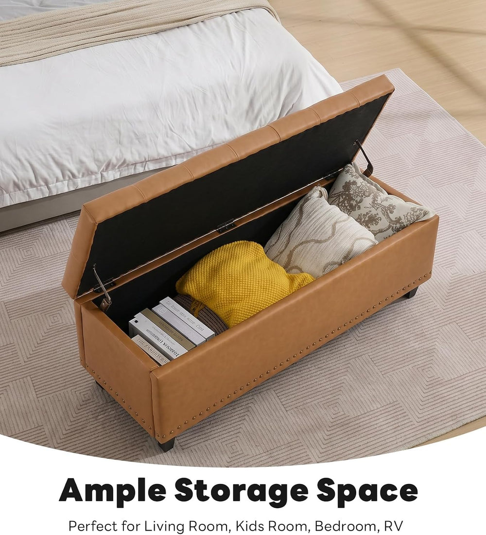 Tbfit 50.8" Ottoman with Storage, Button‑Tufted Bench with Safety Hinge ...