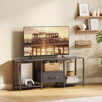 TV Stand with Fabric Drawer for 55 Inch TV, Entertainment Center with Open Shelves, Media TV Console Table for Living Room, Bedroom, Black
