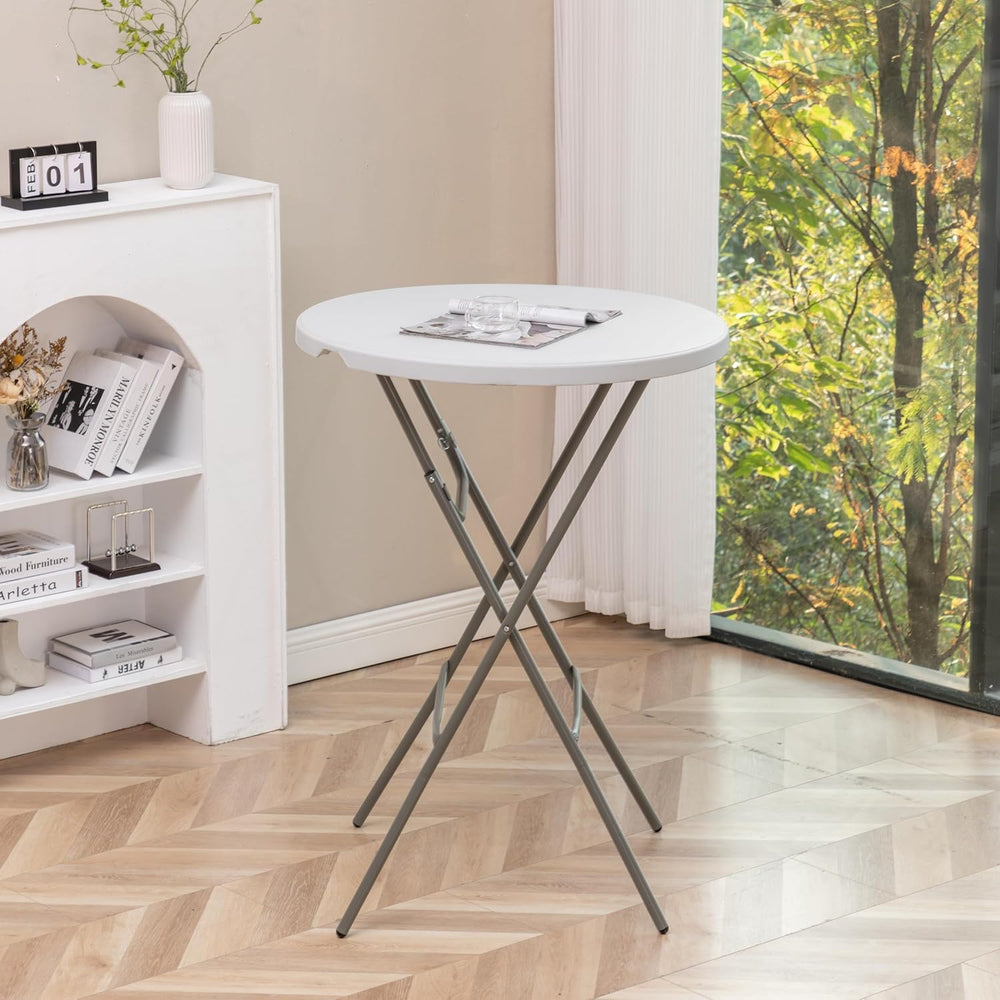 BTExpert 32" Round 43" Bar Height White Granite Plastic Folding Tab...