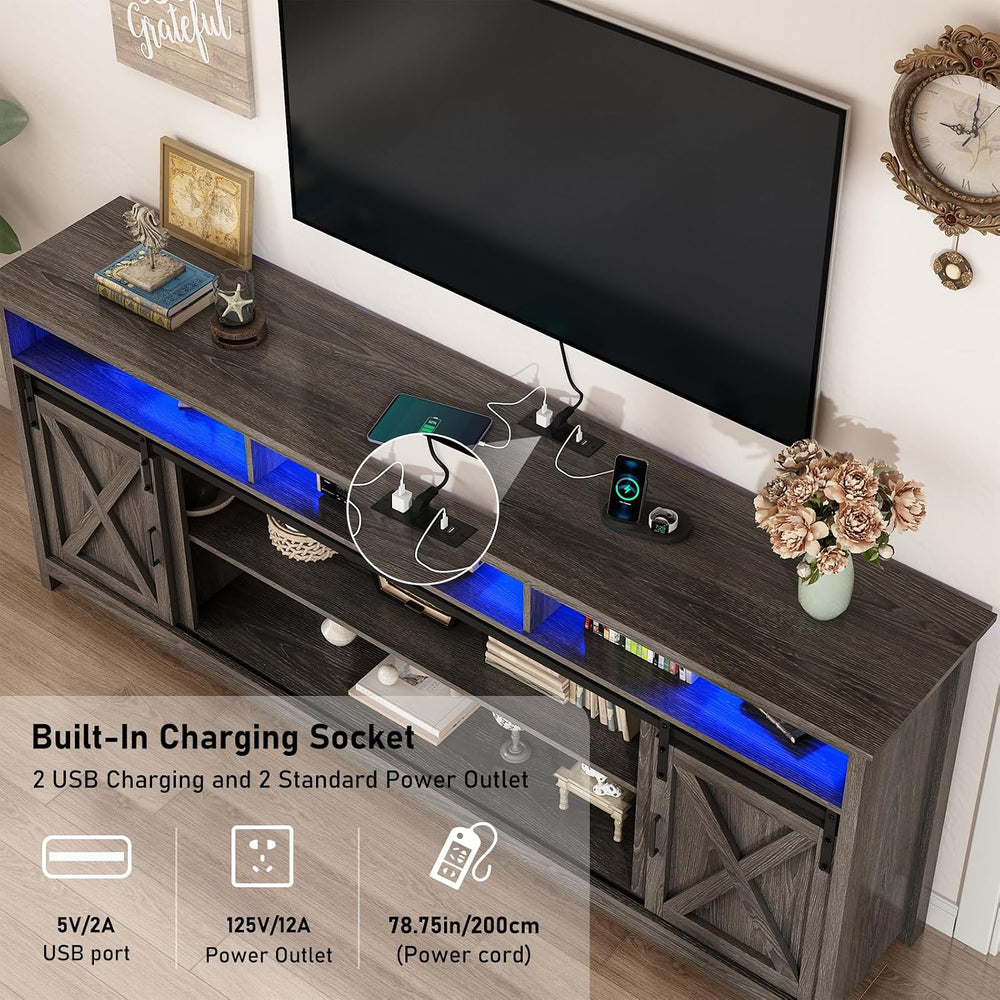 80" LED Farmhouse TV Stand for 90/85/80 Inch TVs,Tall Entertainment Cent...
