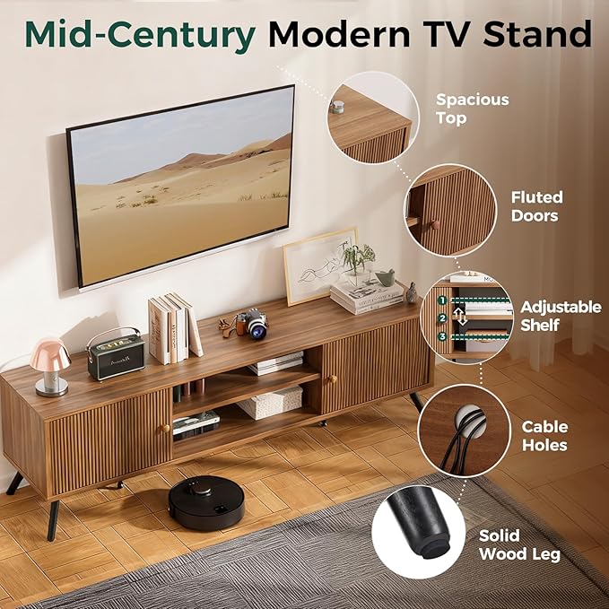 COMHOMA TV Stand for Living Room, Mid Century Modern Entertainment Center for...